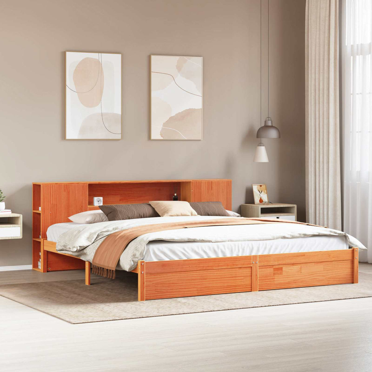 vidaXL Bed Frame with Storage Headboard Wax Brown 200 x 200 cm 1