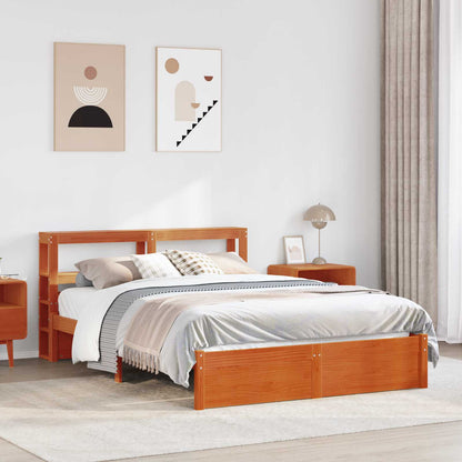 vidaXL Bed Frame with Shelf Wax Brown 140 x 200 cm Solid Pine Wood 1