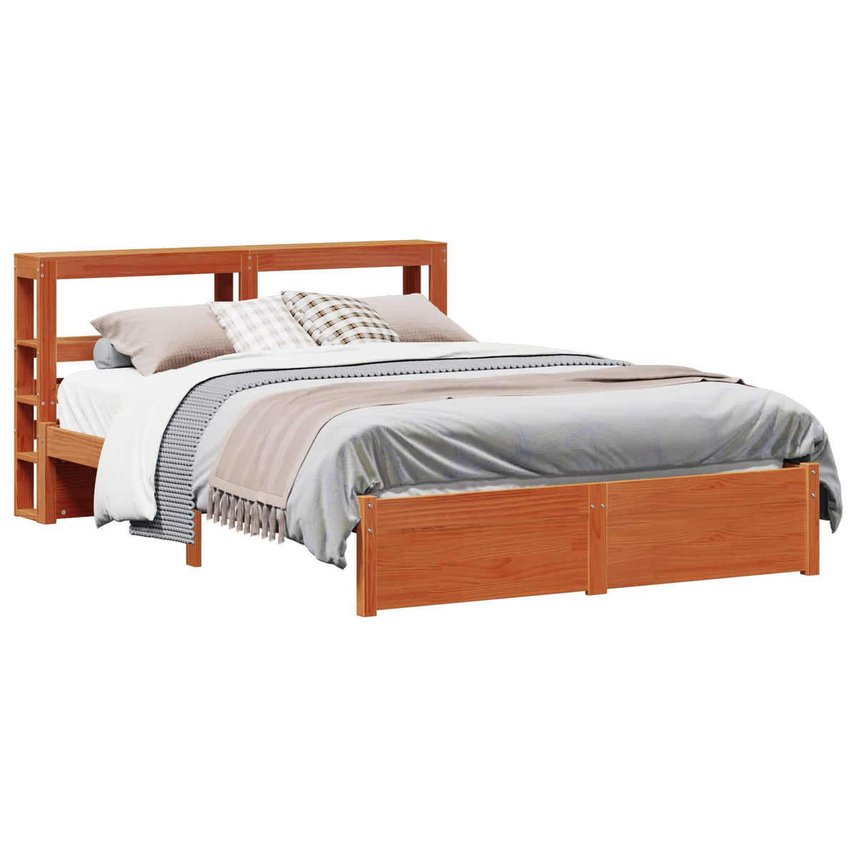 vidaXL Bed Frame with Shelf Wax Brown 140 x 200 cm Solid Pine Wood 2