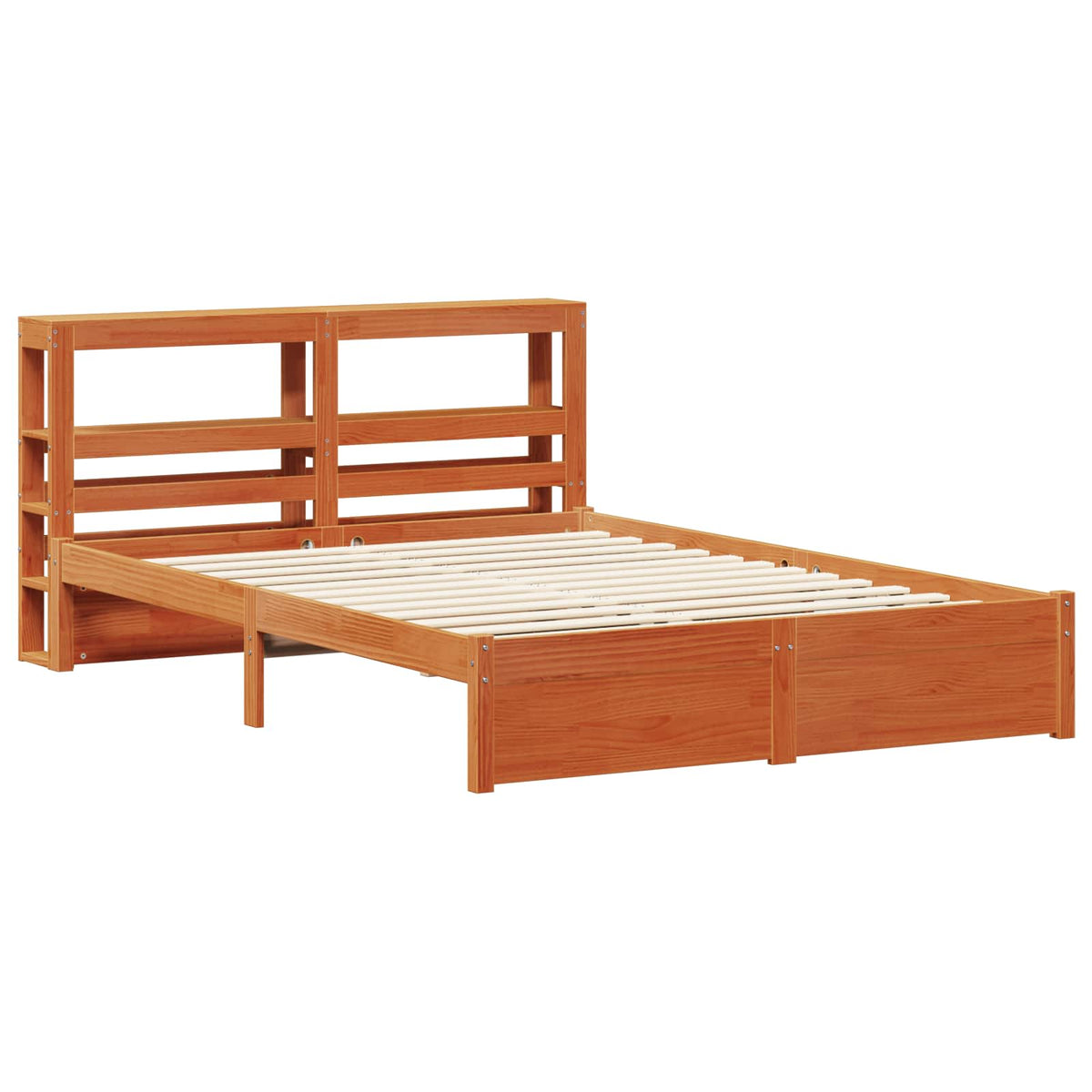vidaXL Bed Frame with Shelf Wax Brown 140 x 200 cm Solid Pine Wood 5