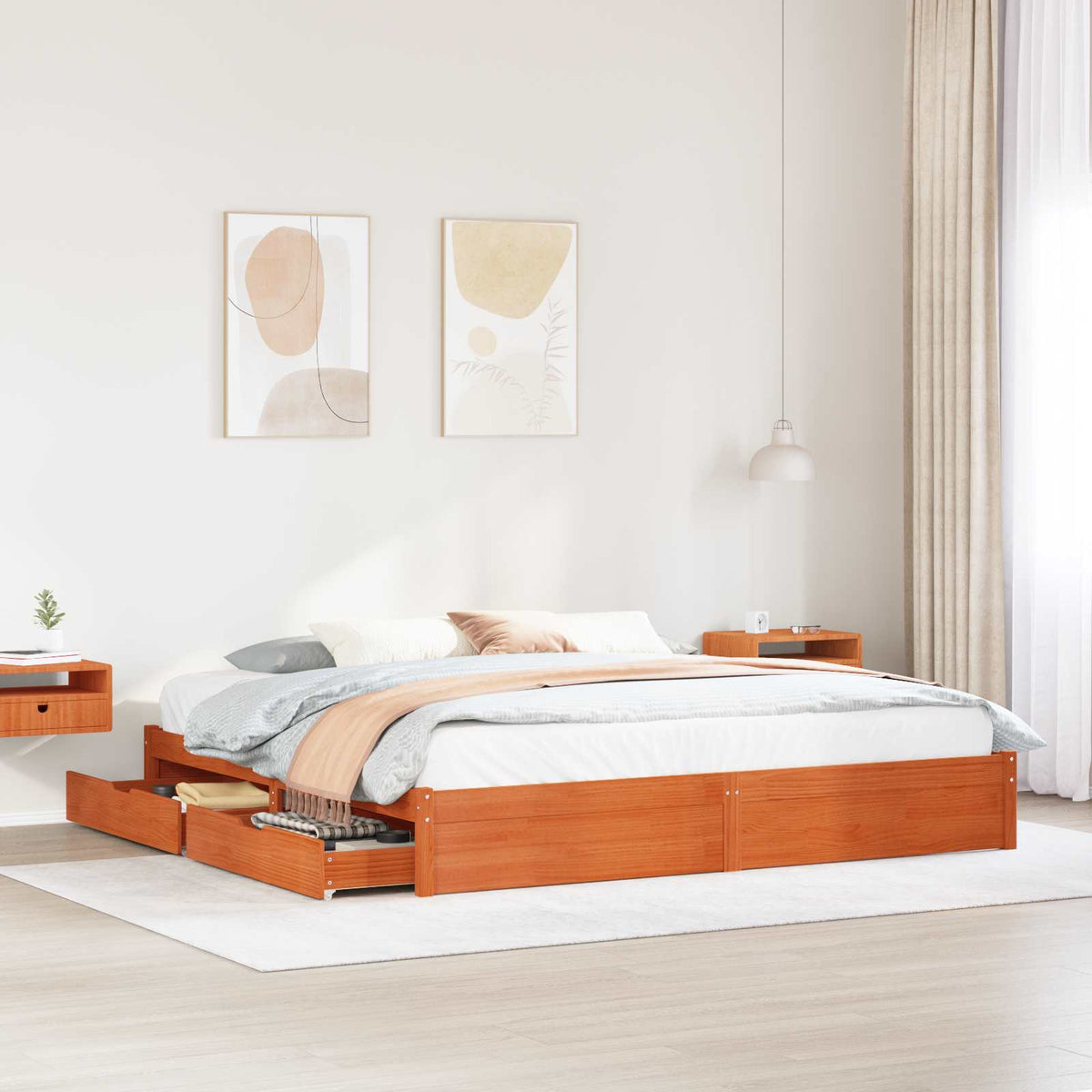vidaXL Bed Frame with Drawer Wax Brown 180 x 200 cm Solid Pine Wood 1