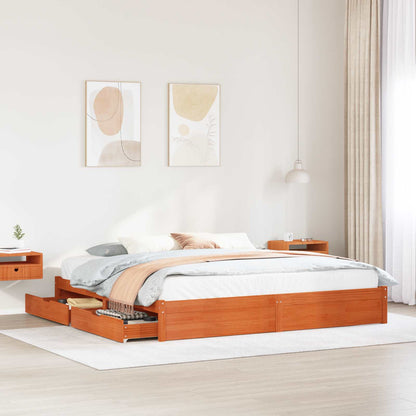 vidaXL Bed Frame with Drawer Wax Brown 180 x 200 cm Solid Pine Wood 1