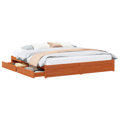 vidaXL Bed Frame with Drawer Wax Brown 180 x 200 cm Solid Pine Wood 2