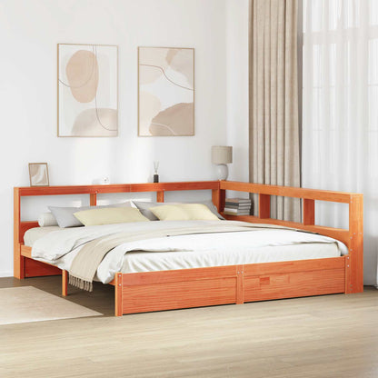 vidaXL Bookcase Bed Plain 2 pcs Wax Brown 200 x 200 cm Solid Pine Wood 1