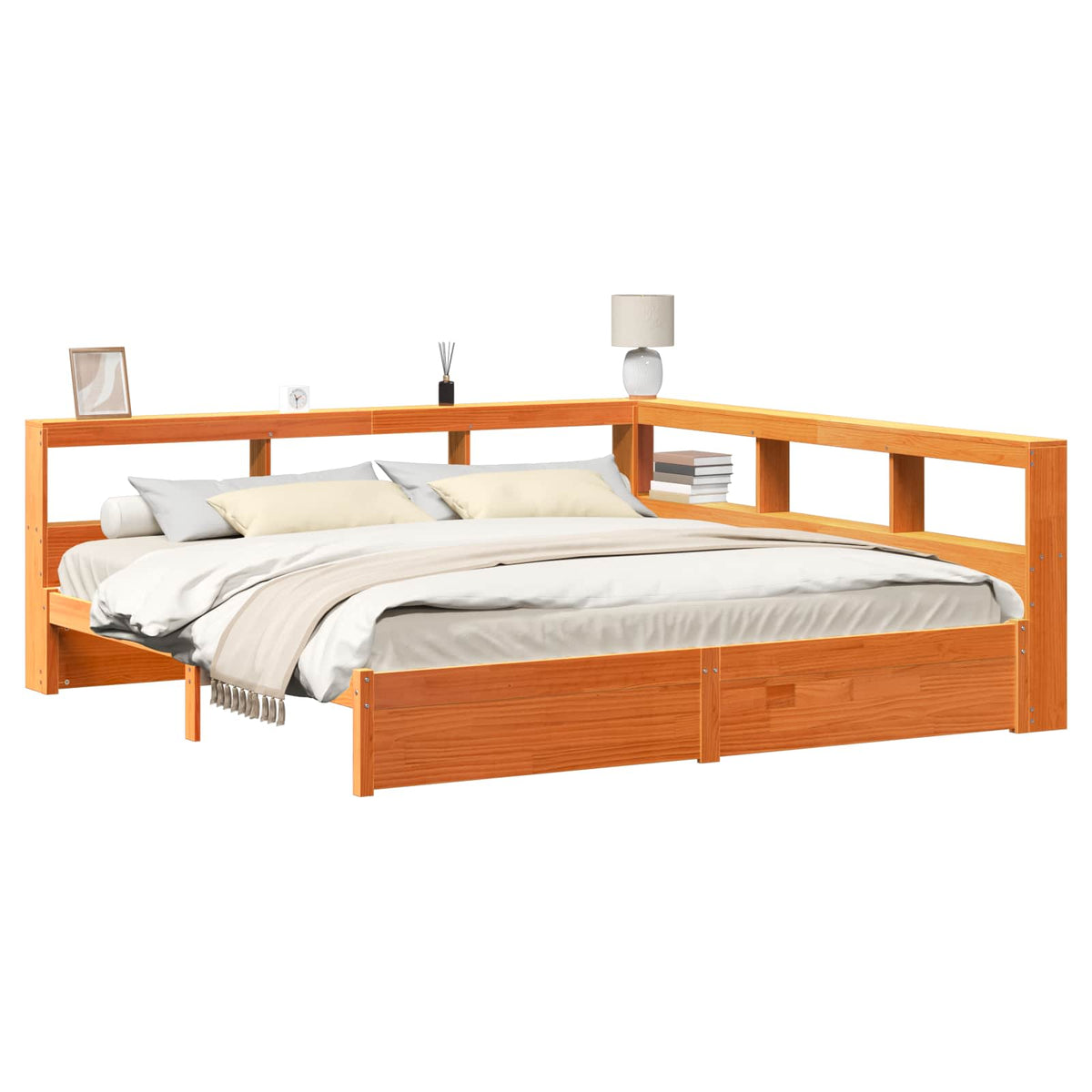 vidaXL Bookcase Bed Plain 2 pcs Wax Brown 200 x 200 cm Solid Pine Wood 2