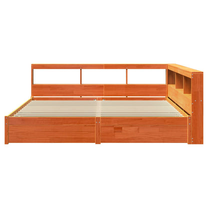 vidaXL Bookcase Bed Plain 2 pcs Wax Brown 200 x 200 cm Solid Pine Wood 6