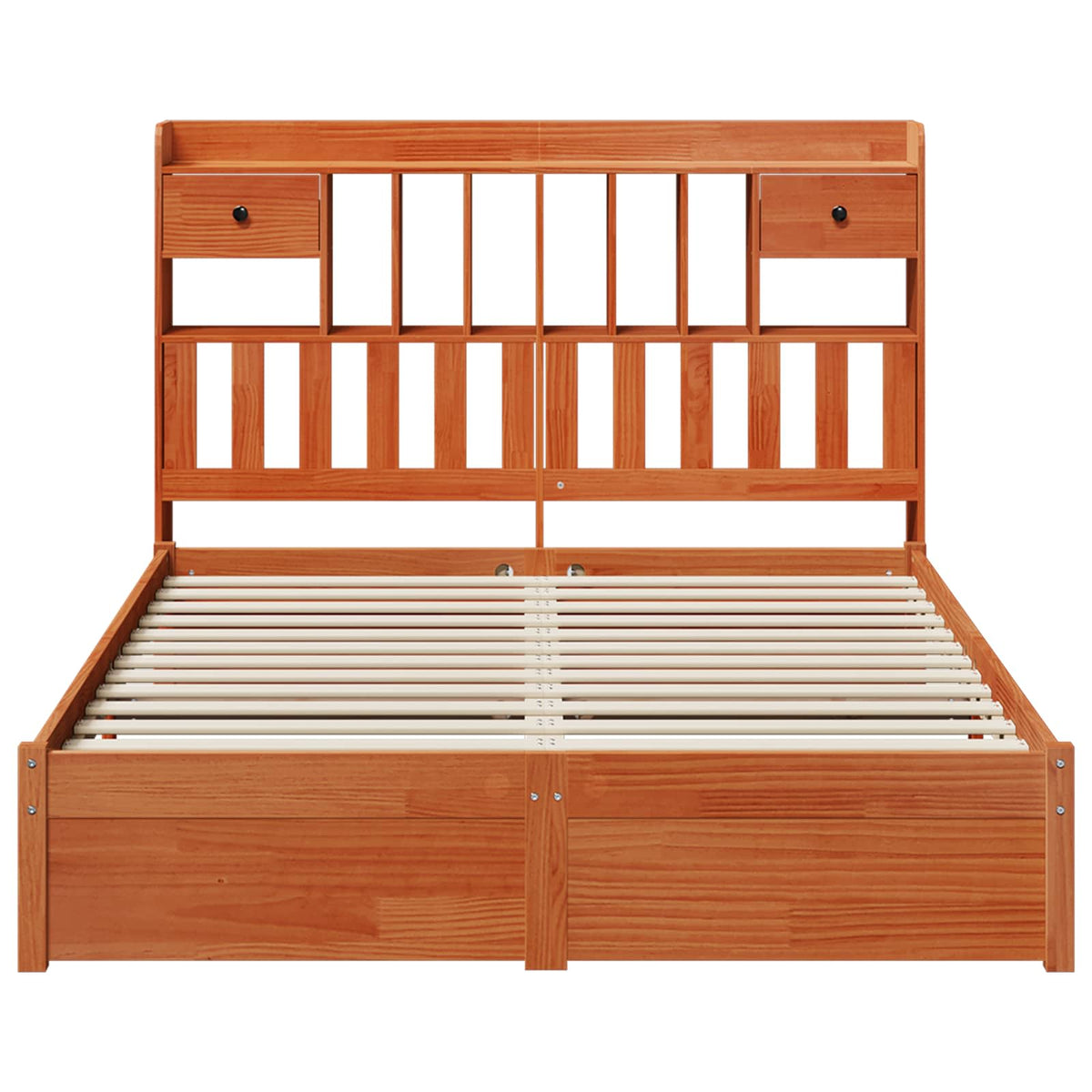 vidaXL Bookcase Bed Frame Plain Wax Brown 200 x 160 cm Solid Pine Wood 6
