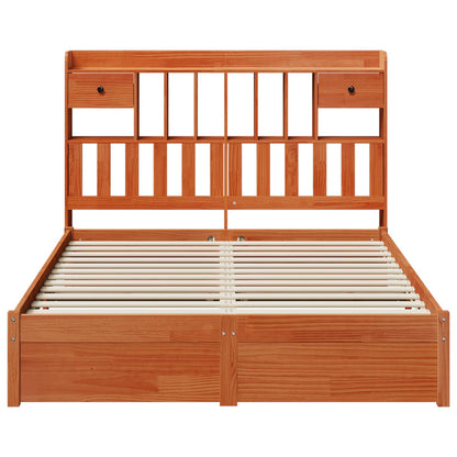 vidaXL Bookcase Bed Frame Plain Wax Brown 200 x 160 cm Solid Pine Wood 6