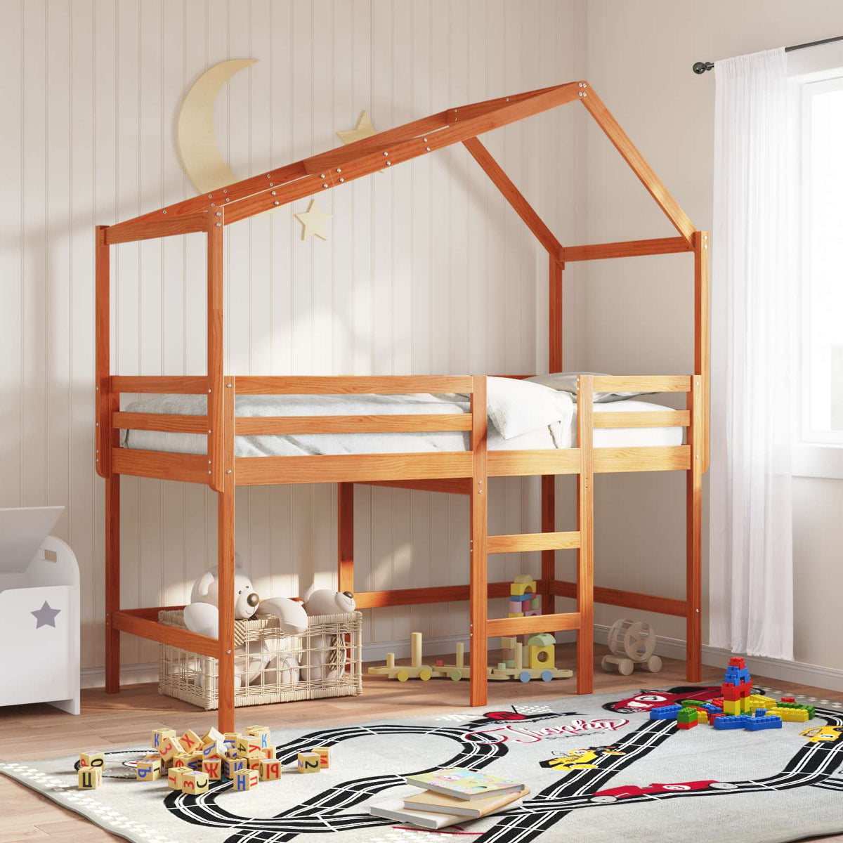 vidaXL Loft Bed Frame Wax Brown 90 x 190 cm Solid Pine Wood 1