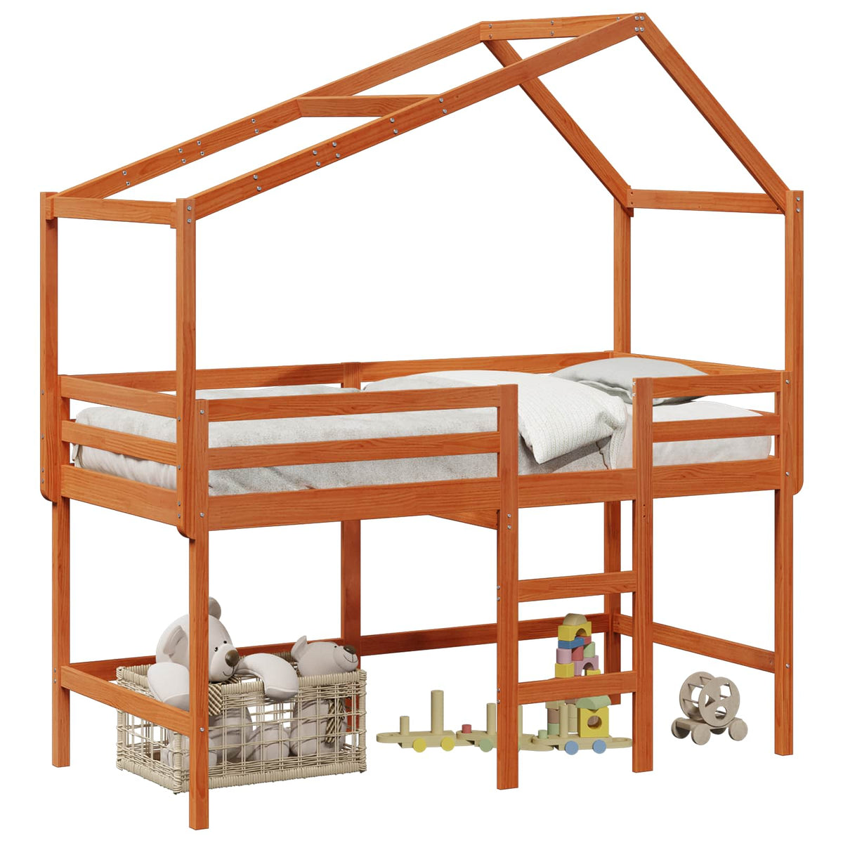 vidaXL Loft Bed Frame Wax Brown 90 x 190 cm Solid Pine Wood 2