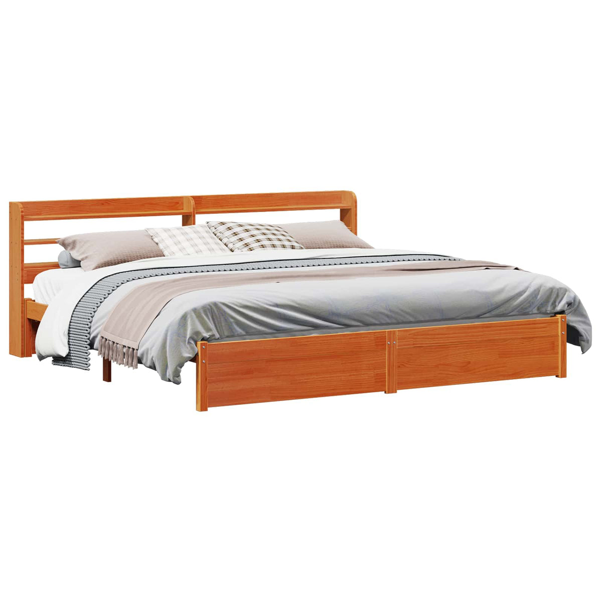 vidaXL Bed Frame with Shelf Wax Brown 200 x 200 cm Solid Pine Wood 2