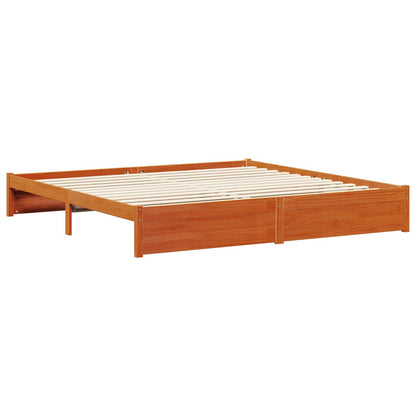 vidaXL Bed Frame with Shelf Wax Brown 200 x 200 cm Solid Pine Wood 3