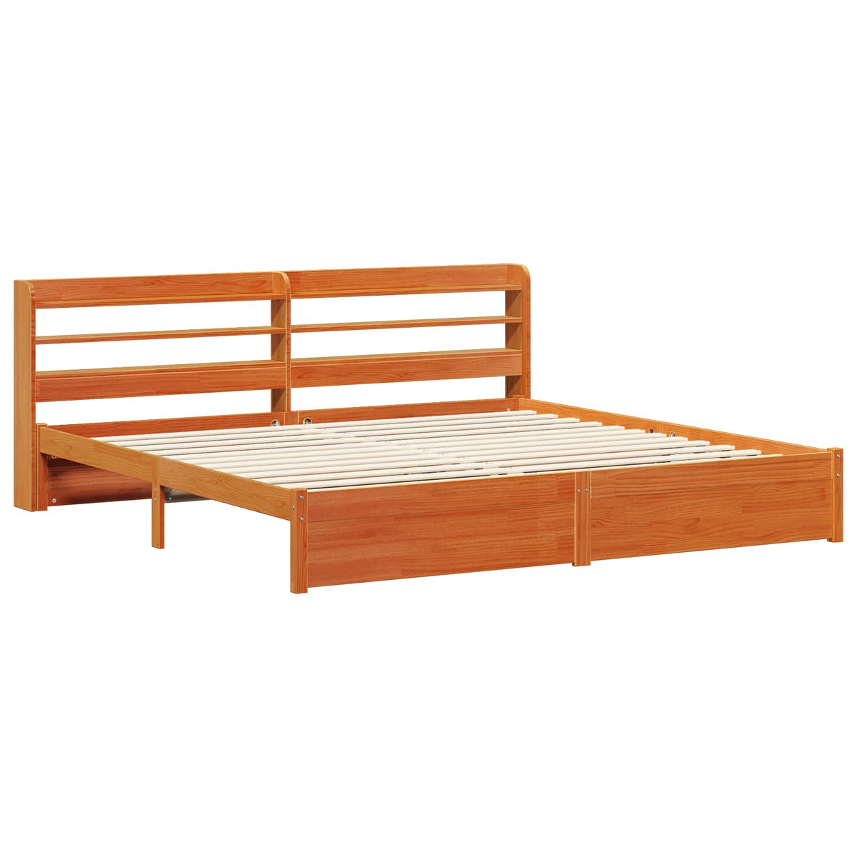 vidaXL Bed Frame with Shelf Wax Brown 200 x 200 cm Solid Pine Wood 5