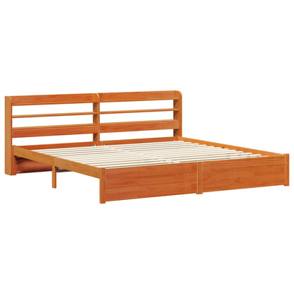 vidaXL Bed Frame with Shelf Wax Brown 200 x 200 cm Solid Pine Wood 5