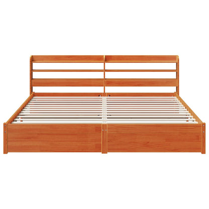 vidaXL Bed Frame with Shelf Wax Brown 200 x 200 cm Solid Pine Wood 6
