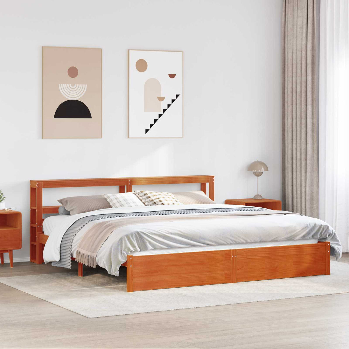 vidaXL Bed Frame with Shelf Wax Brown 180 x 200 cm Solid Pine Wood 1