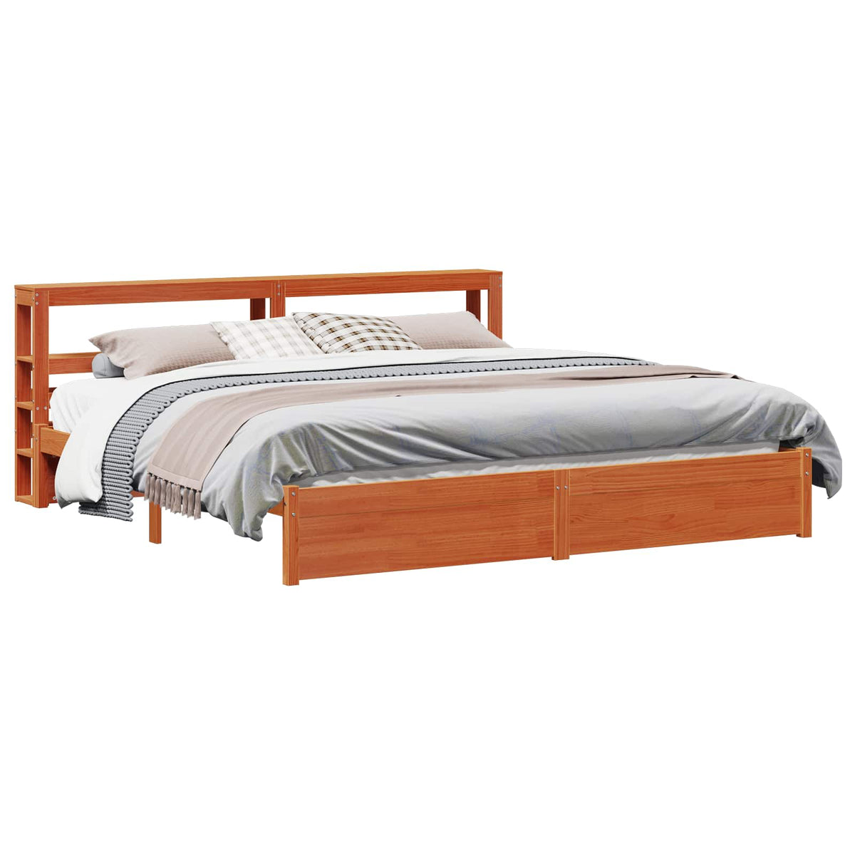 vidaXL Bed Frame with Shelf Wax Brown 180 x 200 cm Solid Pine Wood 2