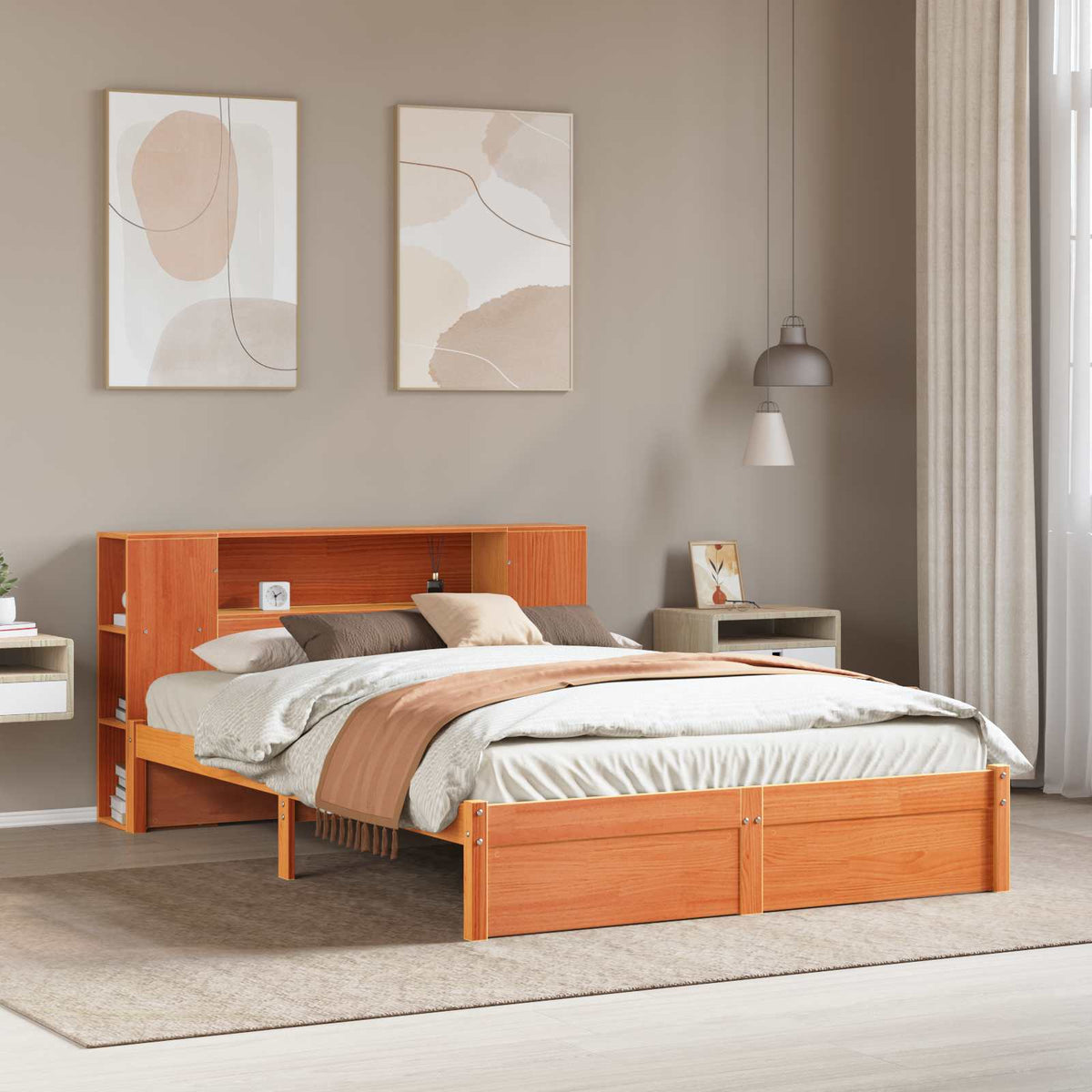 vidaXL Bed Frame with Storage Headboard Wax Brown 150 x 200 cm 1