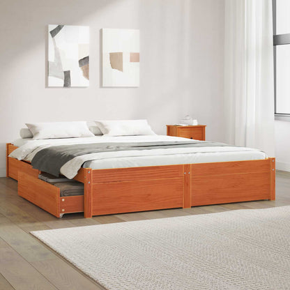 vidaXL Bed Frame with Drawer Wax Brown 140 x 200 cm Solid Pine Wood 1