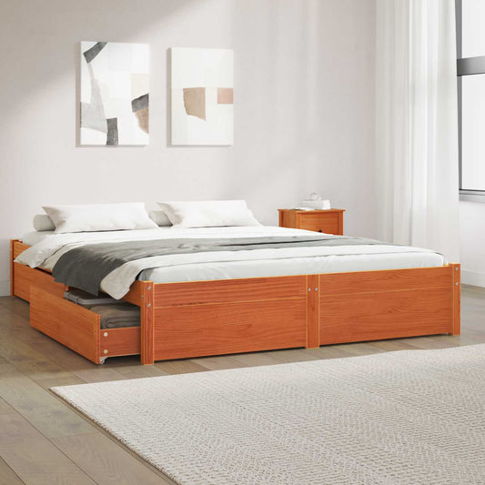 vidaXL Bed Frame with Drawer Wax Brown 140 x 200 cm Solid Pine Wood 1