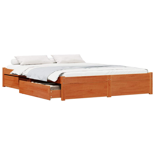 vidaXL Bed Frame with Drawer Wax Brown 140 x 200 cm Solid Pine Wood 2