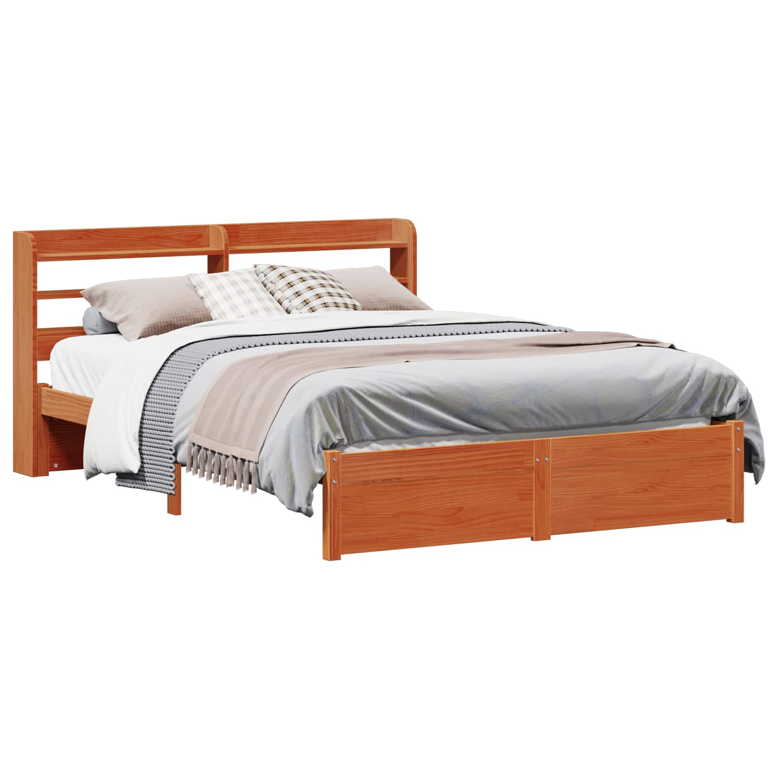 vidaXL Bed Frame with Shelf Wax Brown 150 x 200 cm Solid Pine Wood 2