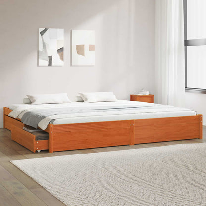 vidaXL Bed Frame Wax Brown 200 x 200 cm Solid Pine Wood 1