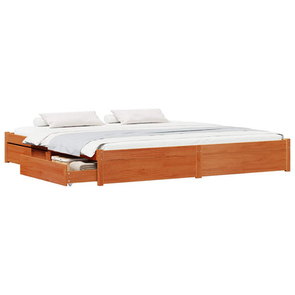 vidaXL Bed Frame Wax Brown 200 x 200 cm Solid Pine Wood 2