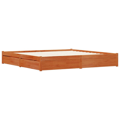 vidaXL Bed Frame Wax Brown 200 x 200 cm Solid Pine Wood 3