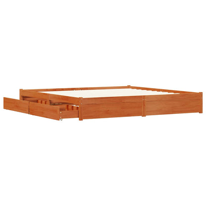 vidaXL Bed Frame Wax Brown 200 x 200 cm Solid Pine Wood 4