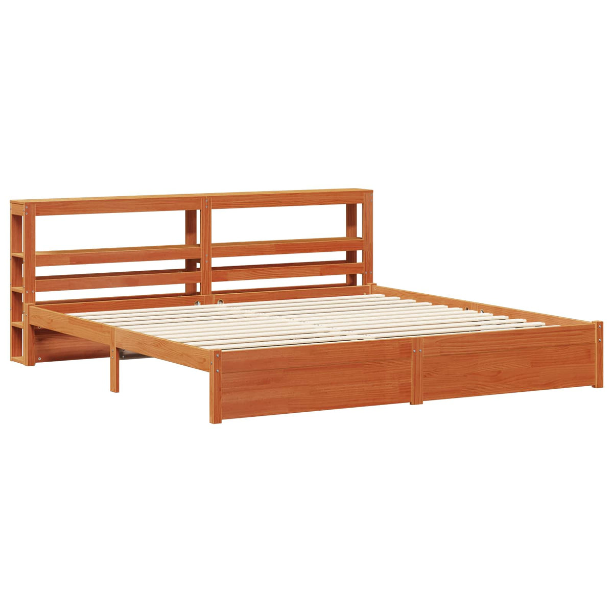 vidaXL Bed Frame with Shelf Wax Brown 200 x 200 cm Solid Pine Wood 5