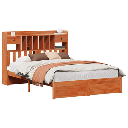 vidaXL Bookcase Bed Frame Plain Wax Brown 200 x 150 cm Solid Pine Wood 2