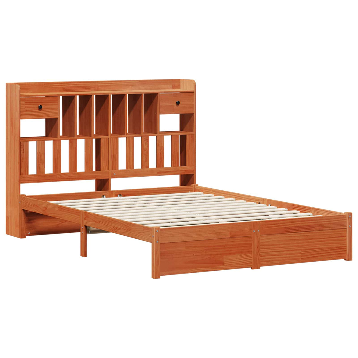 vidaXL Bookcase Bed Frame Plain Wax Brown 200 x 150 cm Solid Pine Wood 5