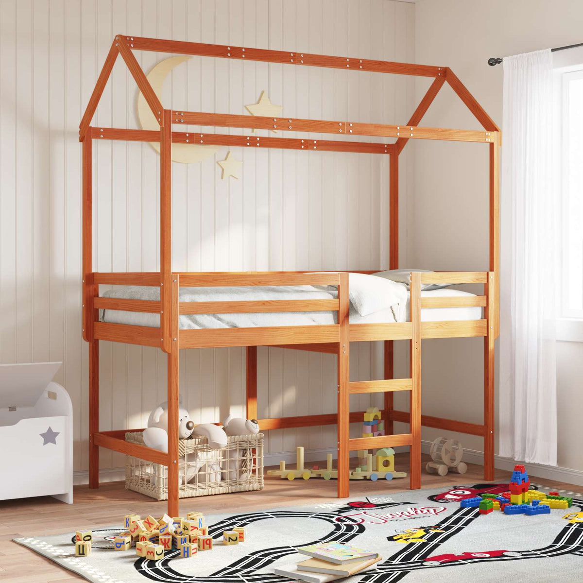 vidaXL Loft Bed Frame Wax Brown 90 x 190 cm Solid Pine Wood 1