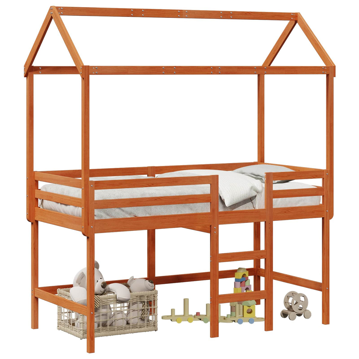 vidaXL Loft Bed Frame Wax Brown 90 x 190 cm Solid Pine Wood 2