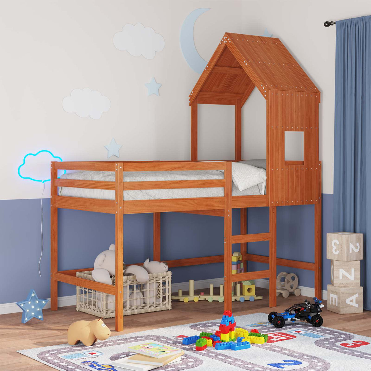 vidaXL Loft Bed Frame Wax Brown 90 x 190 cm Solid Pine Wood 1