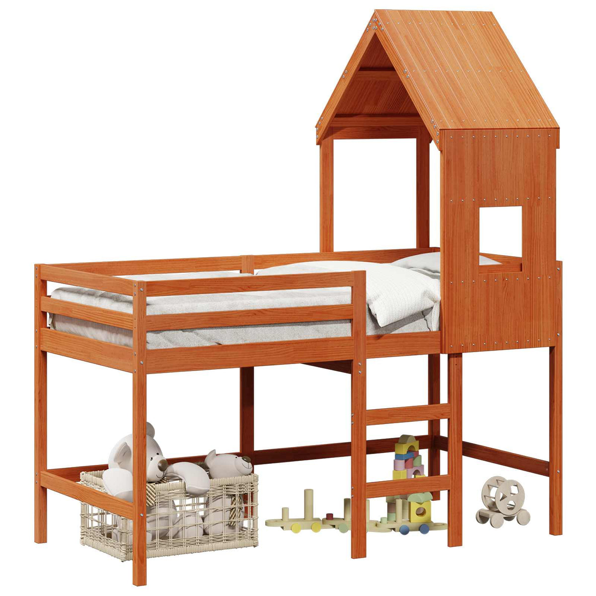 vidaXL Loft Bed Frame Wax Brown 90 x 190 cm Solid Pine Wood 2