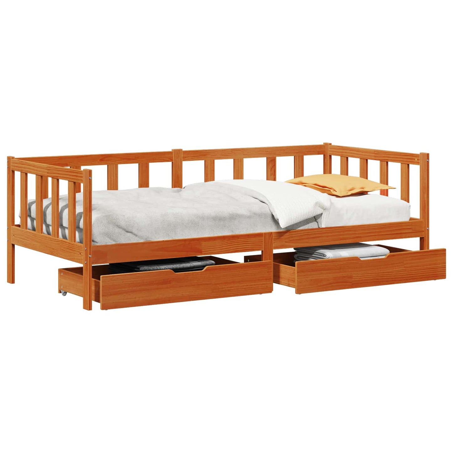 vidaXL Daybed with Drawer with Wheel 3 pcs Wax Brown Solid Pine Wood 2