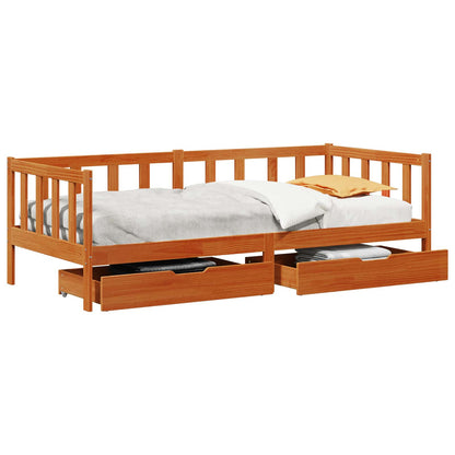 vidaXL Daybed with Drawer with Wheel 3 pcs Wax Brown Solid Pine Wood 2