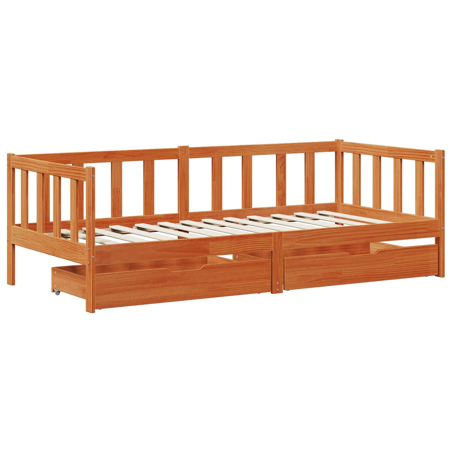 vidaXL Daybed with Drawer with Wheel 3 pcs Wax Brown Solid Pine Wood 5