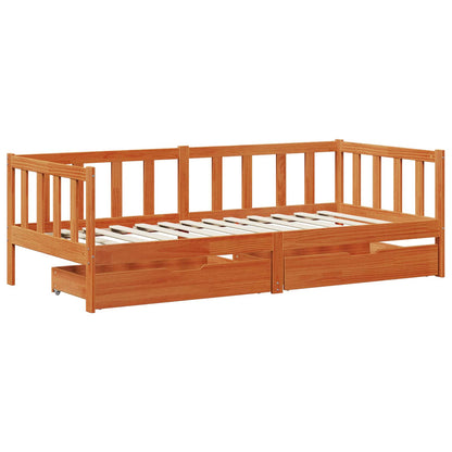 vidaXL Daybed with Drawer with Wheel 3 pcs Wax Brown Solid Pine Wood 5