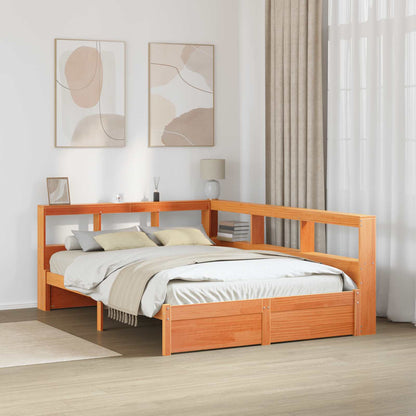 vidaXL Bookcase Bed Plain 2 pcs Wax Brown 200 x 140 cm Solid Pine Wood 1