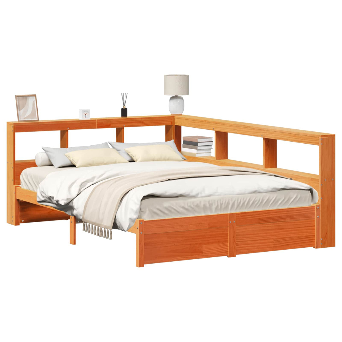 vidaXL Bookcase Bed Plain 2 pcs Wax Brown 200 x 140 cm Solid Pine Wood 2