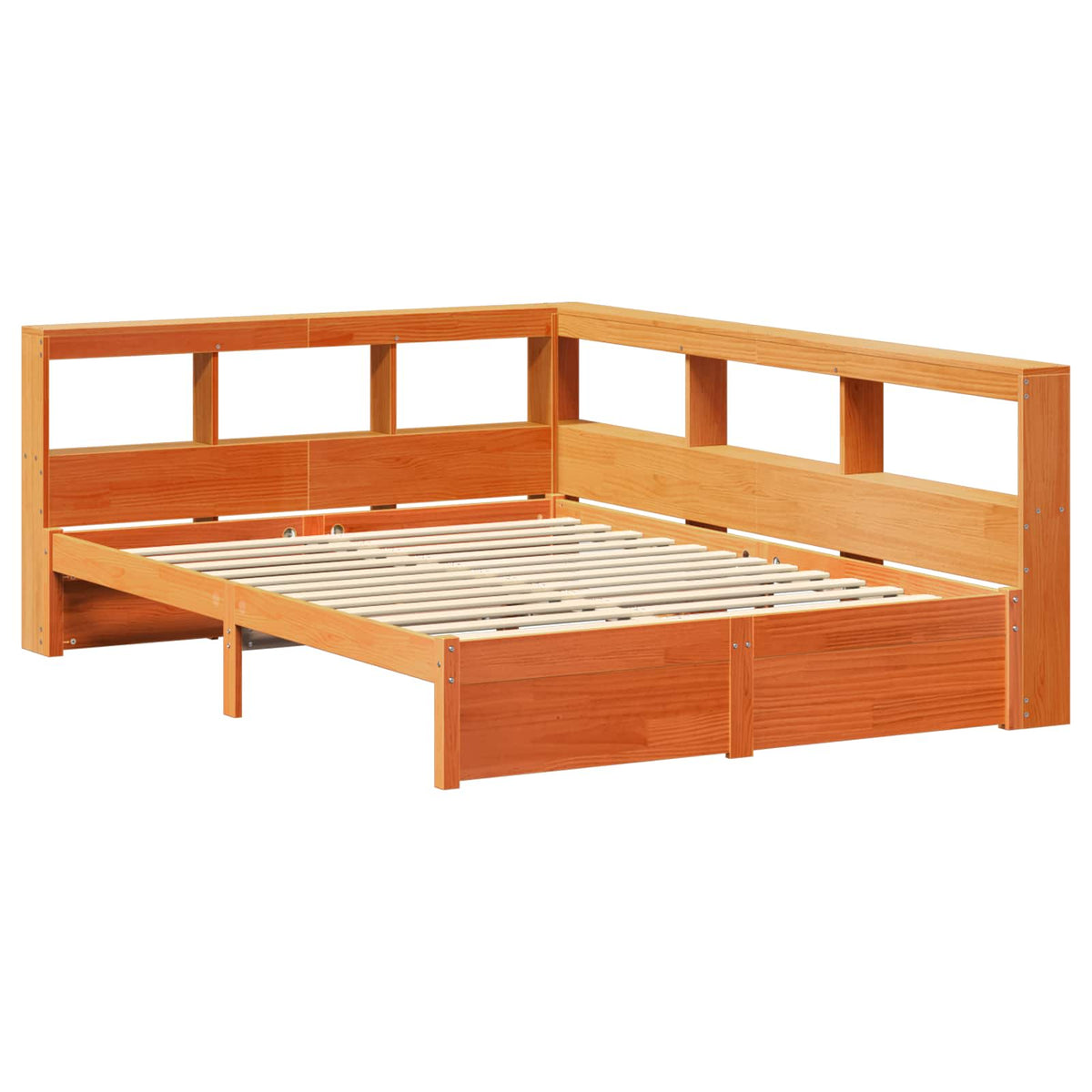 vidaXL Bookcase Bed Plain 2 pcs Wax Brown 200 x 140 cm Solid Pine Wood 5