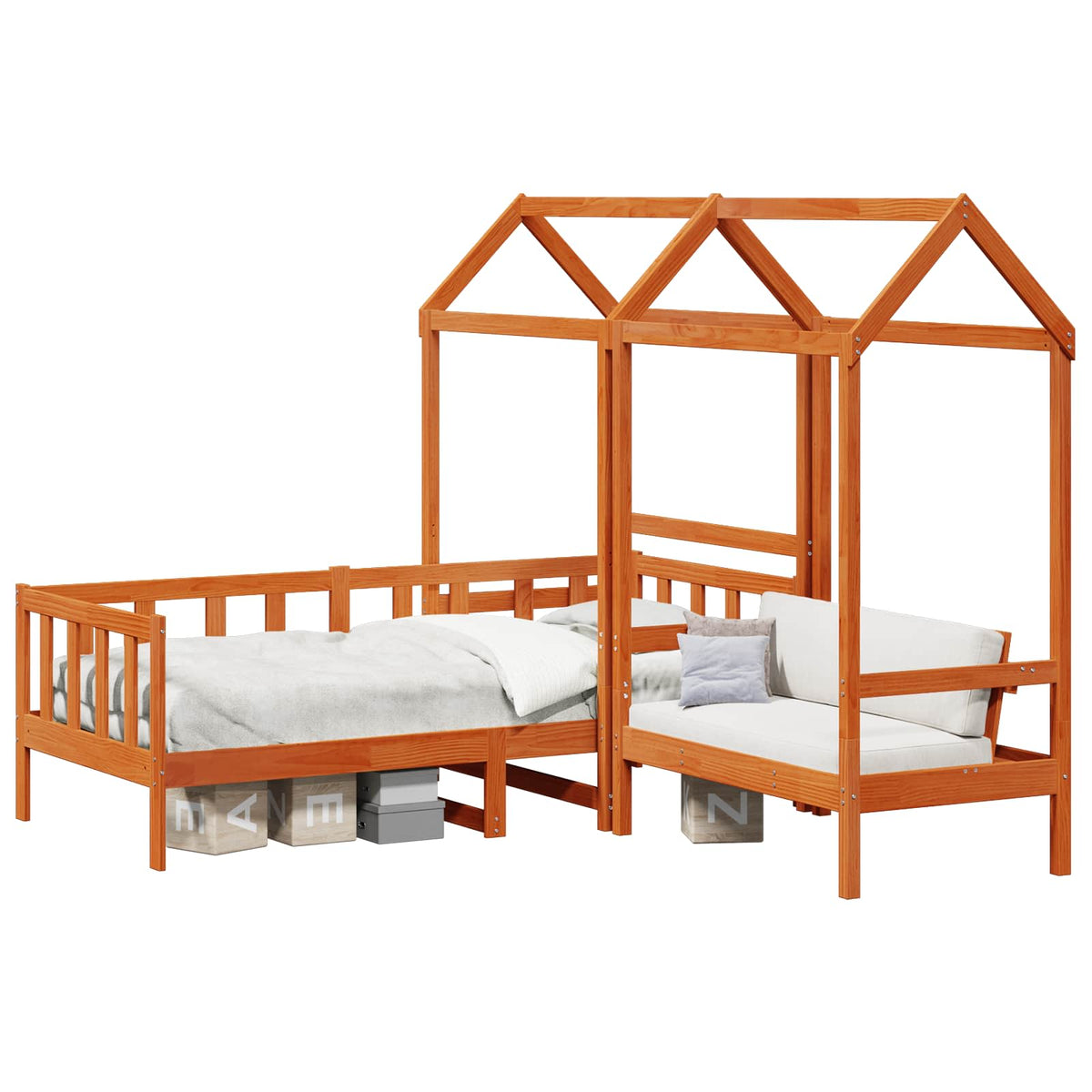 Day Bed Set 3 pcs Solid Pine Wood Wax brown 90 cm 190 cm