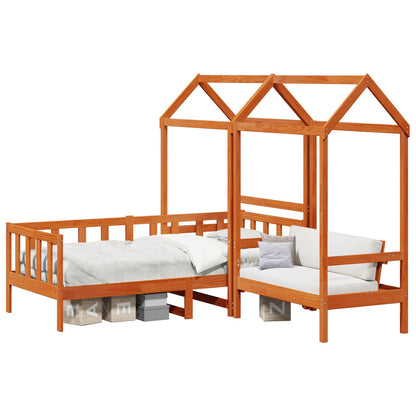 Day Bed Set 3 pcs Solid Pine Wood Wax brown 90 cm 190 cm