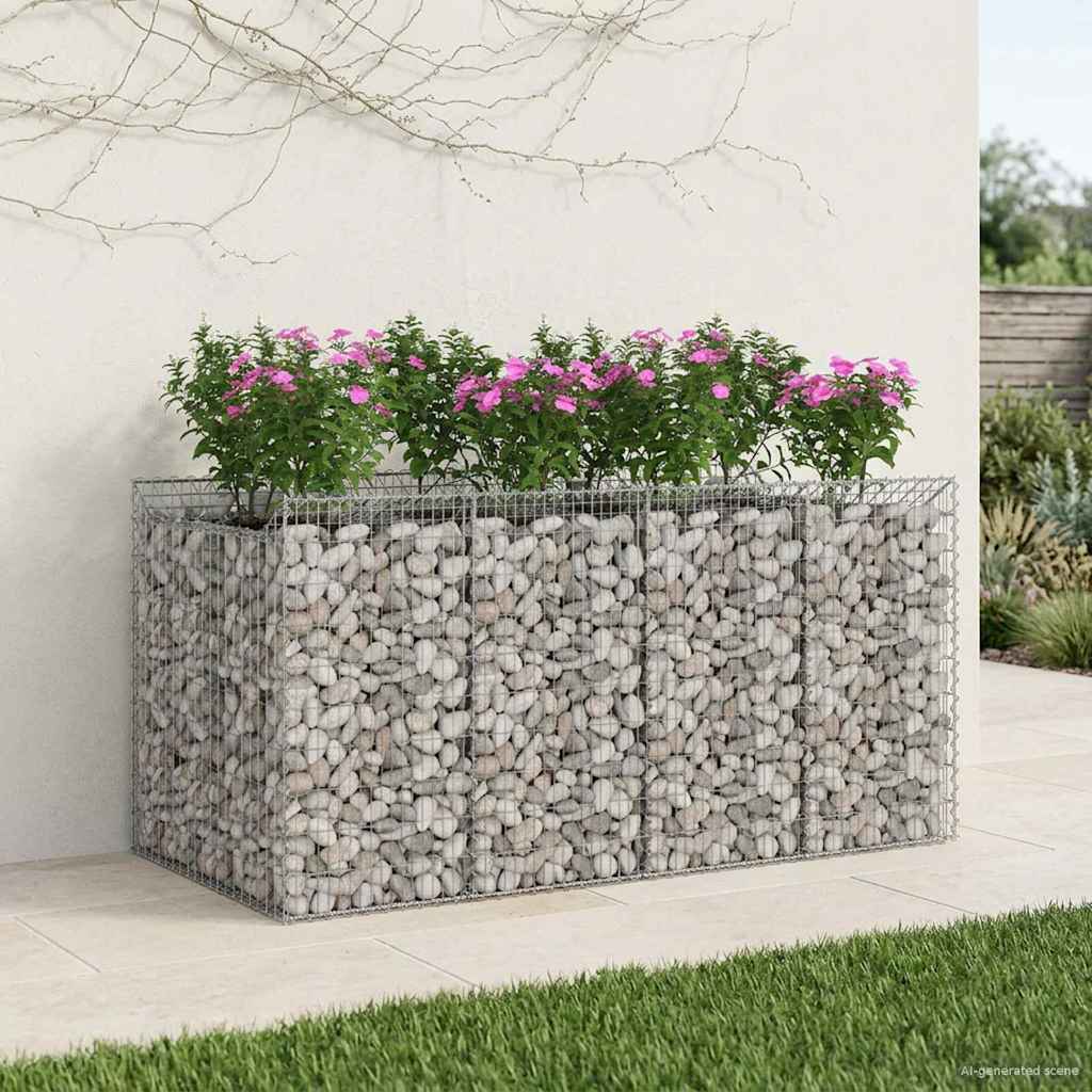 Gabion Raised Bed 2 pcs Galvanised Steel Depth 100 cm 200 cm 100 cm