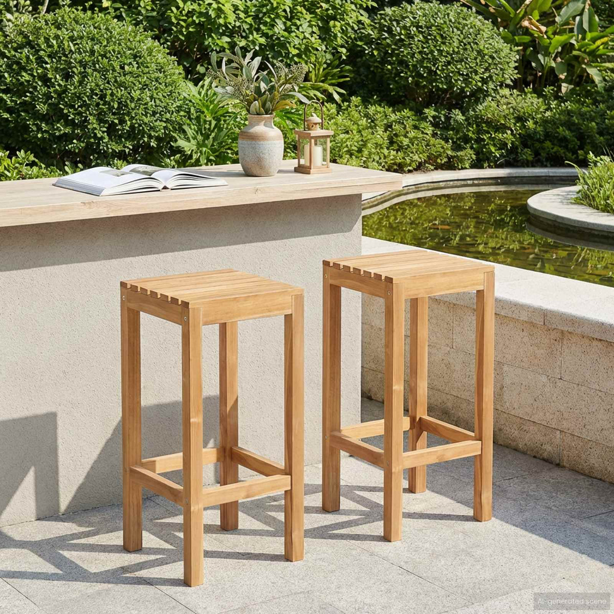 Bar Stool Natural Solid Teak Wood without backrest 2
