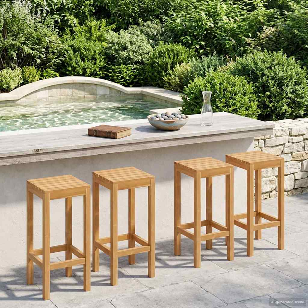 vidaXL Bar Stool 4 pcs Natural Solid Teak Wood 1