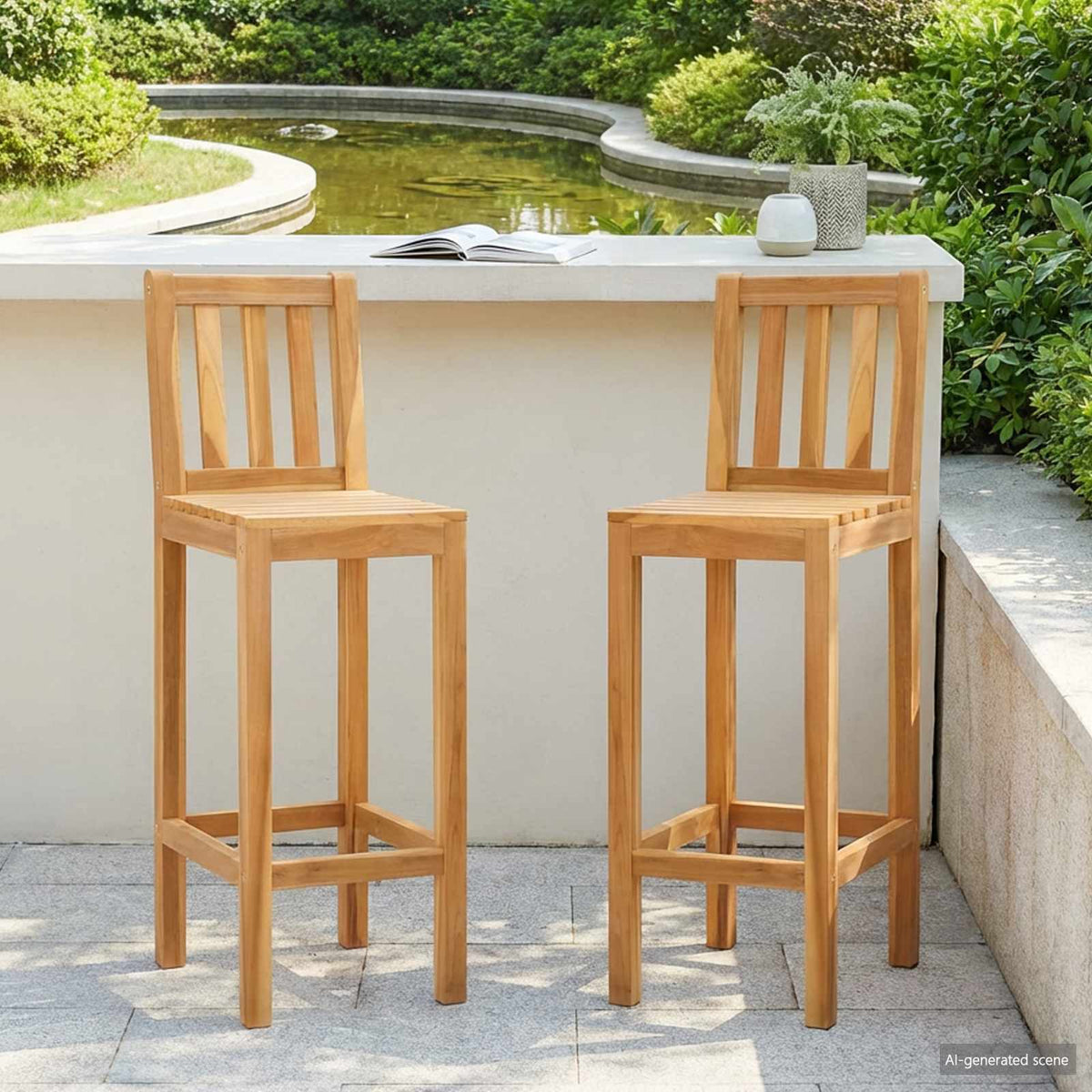Bar Stool Natural Solid Teak Wood with backrest 2
